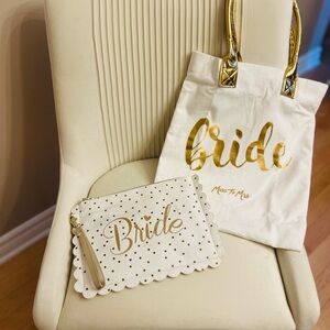 Elegant Gold and White Bride Wristlet and Tote Bag